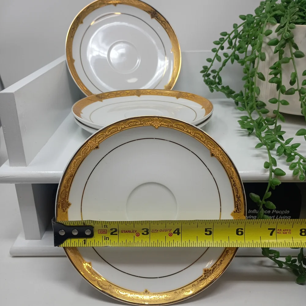 Pegasus Elegant 4pc Gold Rimmed White With Gold Trim 6.Inch Saucer's